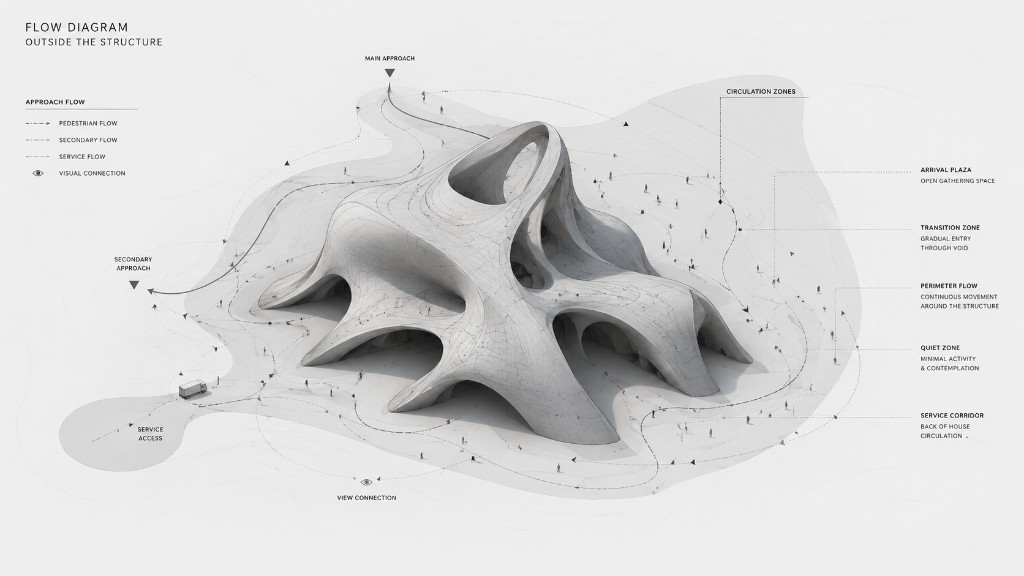 Flow diagram around architectural structure