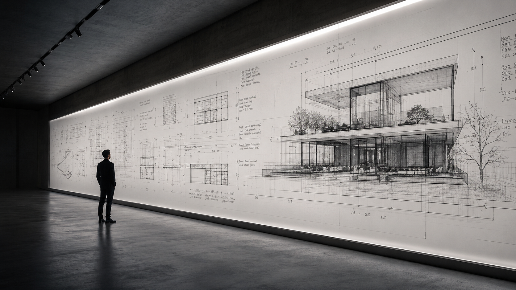 Brushed steel and technical architectural linework